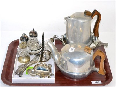 Lot 289 - H & H pepper mill and a quantity of small silver spoons, Piqot ware teaset and sundry