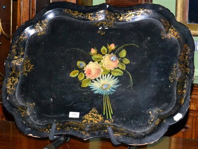 Lot 308 - Large Victorian floral painted papier mache tray