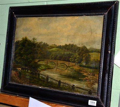 Lot 1004 - A 19th century oil on canvas picture depicting Sawley Bridge in Lancashire, signed A Waddington and