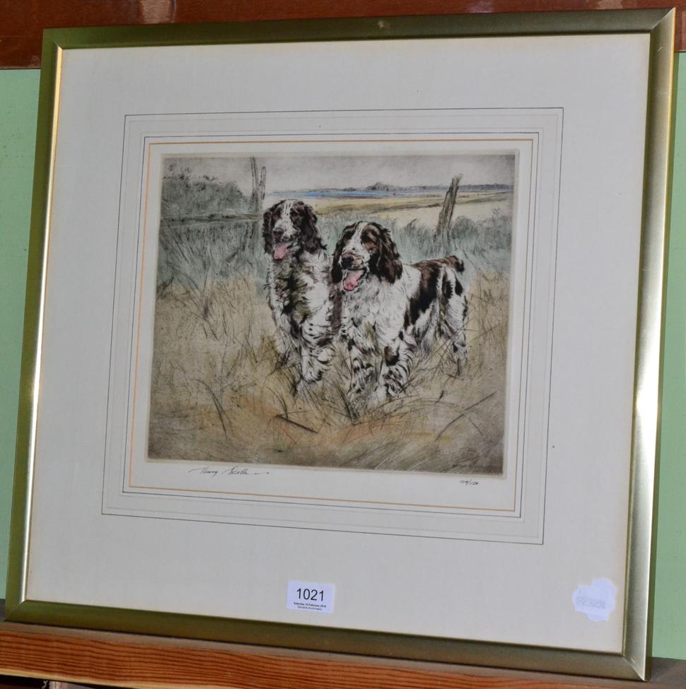 Lot 1021 - Henry Wilkinson, two Springer Spaniel dogs, limited edition etching 104/150, signed in pencil...