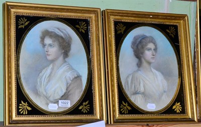 Lot 1022 - Two 19th century pastel portraits of women in verre eglomise frames