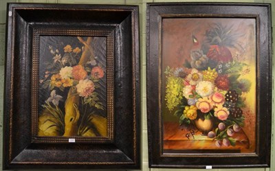 Lot 1026 - Two still lifes of flowers, oils on board, both framed