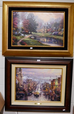 Lot 1033 - After Thomas Kinkade (American 1958-2012), limited edition canvas prints with hand embellished...