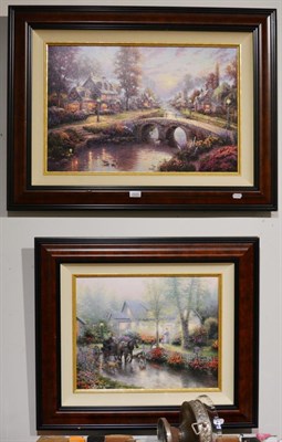 Lot 1035 - After Thomas Kinkade (American 1958-2012), limited edition canvas prints with hand embellished...