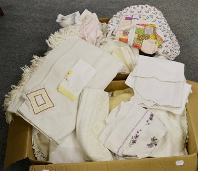 Lot 1062 - Two boxes of various embroidered and other table linens etc