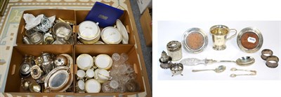 Lot 1071 - Four boxes of china, glass and silver plate including Royal Worcester, Noritake etc, and a...