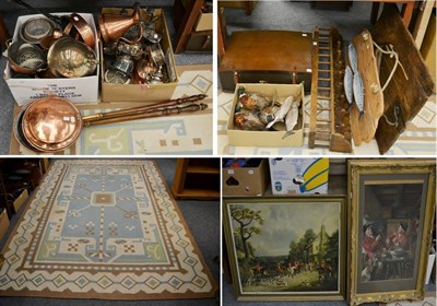 Lot 1077 - A quantity of 19th century and later copper and silver plate, a coat rack, a drift wood hall...