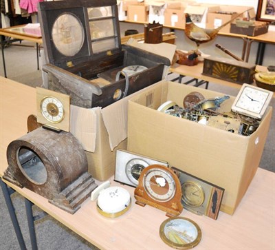 Lot 1089 - Two boxes of mantel clocks, clock cases and clock movements