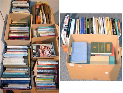 Lot 1105 - Nine boxes of books including Antiques reference, woodworking, interior design etc