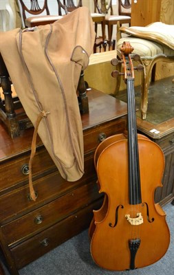 Lot 1110 - A Romanian cello in fabric case and an early 20th century carved and ivory inlaid occasional table