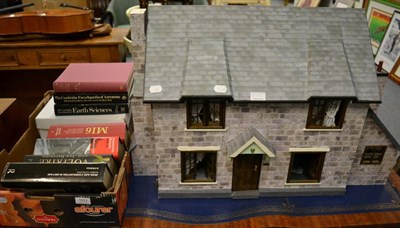 Lot 1111 - A modern dolls house, front opening with four rooms, and a box of assorted furniture; modern...