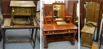 Lot 1155 - A 19th century mahogany dressing table, an early 20th century oak bedside cupboard, a 19th...