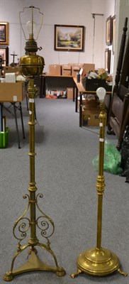 Lot 1157 - A 19th century brass oil lamp on adjustable standard base converted to a standard lamp;...