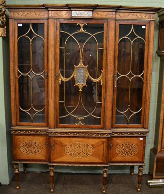 Lot 1176 - A reproduction parcel gilt and inlaid English display cabinet&nbsp