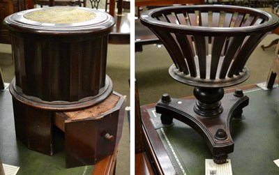 Lot 1204 - Victorian mahogany cylindrical commode and a mahogany cylindrical planter with slatted sides...