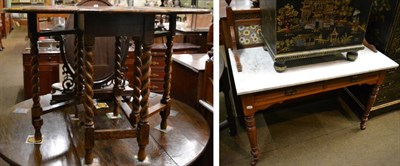 Lot 1208 - Victorian walnut marble top tile back washstand and an oak gateleg table