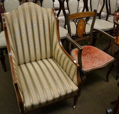 Lot 1238 - A mahogany framed bergere chair, one leg stamped C.VS; together with an inlaid chair