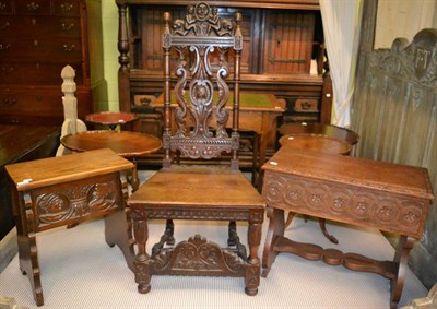 Lot 1280 - A carved small kist, another kist and a carved chair (3)