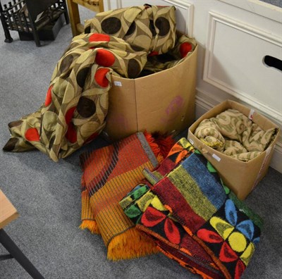 Lot 1315 - Three pairs of curtains, longest drop approximately 240cm together with rugs etc