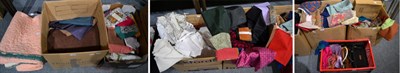 Lot 1328 - Assorted leather and other gloves, scarves, handbags, handkerchiefs, white linen, quantity of wool