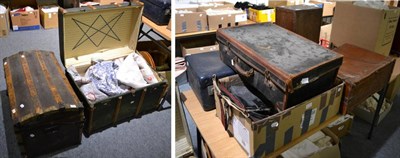 Lot 1331 - Two cabin trunks, four decorative printed cotton quilts, brown leather suitcase, others, vanity...