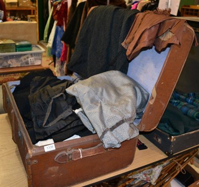 Lot 1338 - Travel trunk enclosing Victorian and later costume including a brown silk Victorian jacket,...