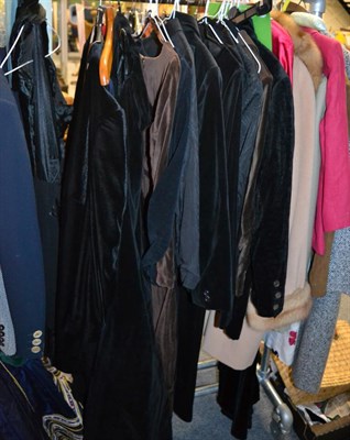 Lot 1346 - Six assorted velvet jackets, three velvet dresses, one velvet skirt, two black evening dresses...