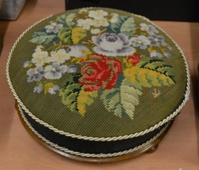 Lot 1355 - Mahogany framed circular footstool with wool work top