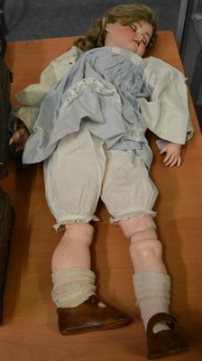 Lot 1357 - Simon and Halbig bisque socket head doll, impressed '80', with sleeping blue eyes, pierced...