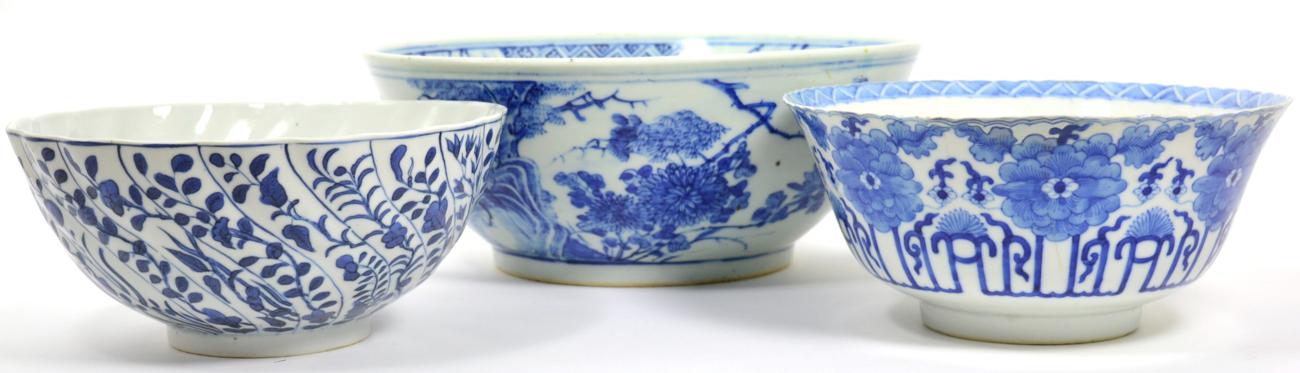 Lot 12 - Three Chinese blue and white bowls