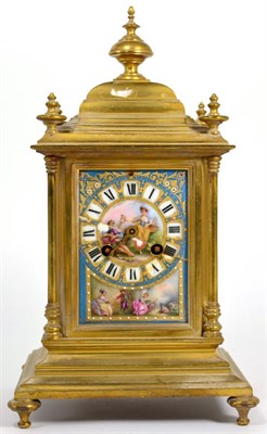 Lot 28 - A French gilt metal porcelain mounted striking mantel clock, dial signed Le Roy & Fils 211...