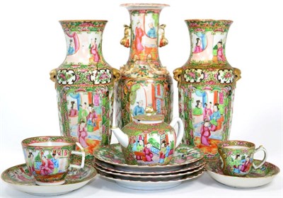 Lot 36 - 19th century and later Canton Famille rose vases and tea wares (some a.f.)