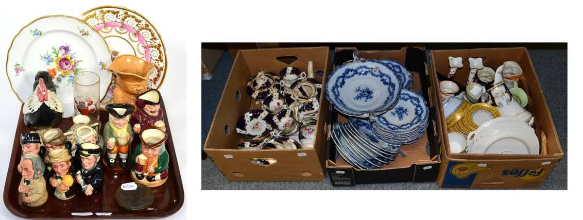 Lot 48 - A quantity of small Royal Doulton character jugs, 19th century Spode plate with a family crest,...