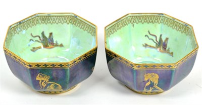 Lot 66 - A pair of Wedgwood lustre octagonal bowls, with the Dunelm Lodge, No.4079 crest to the...