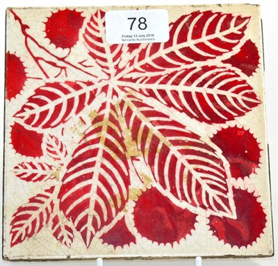 Lot 78 - A leaf decorated red lustre tile by Maw & Co Benthall Works