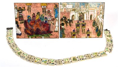 Lot 81 - A Persian story belt and a Turkish enamel plaque in two sections