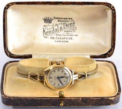Lot 91 - A lady's 18 carat gold wristwatch, retailed by Kendal & Dent, bracelet clasp stamped '18ct'