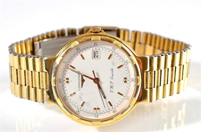 Lot 99 - A gold plated gents Longines wristwatch, model:Conquest, quartz movement