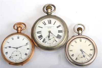 Lot 122 - A gold plated open face pocket watch; a military example signed H Williamson Ltd London 10134F; and