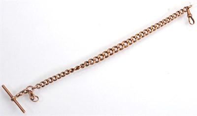 Lot 148 - A 9 carat gold graduated curb link albert, with T-bar and clip, length 24cm