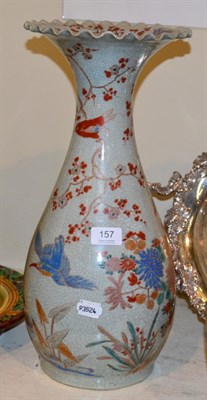 Lot 157 - A Japanese crackle glaze vase, decorated overglaze with birds and foliage in landscape,...