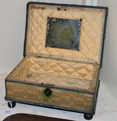 Lot 161 - An 18th century hinged workbox, mounted in bargello flame stitch panels, edged with blue ribbon, on