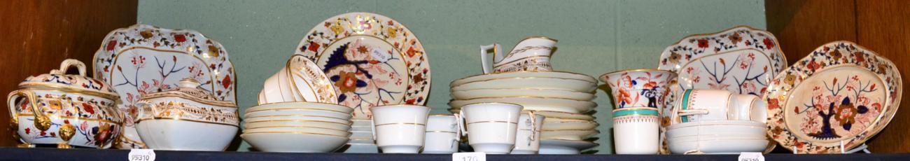 Lot 170 - A shelf of decorative ceramics including; a 19th century Derby porcelain part dinner service...