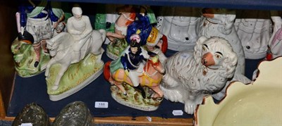 Lot 188 - A group of Staffordshire figures including a pair of dogs, a pair of flat backs ''Louis...