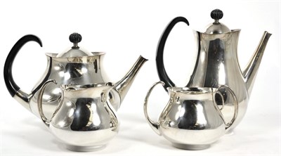 Lot 190 - A post War four piece silver plate tea set, designed by Eric Clements, made by Mappin and Webb,...