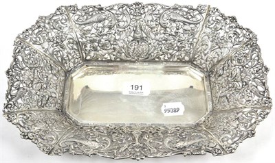 Lot 191 - A continental pierced white metal basket, borders decorated with fish and scroll work