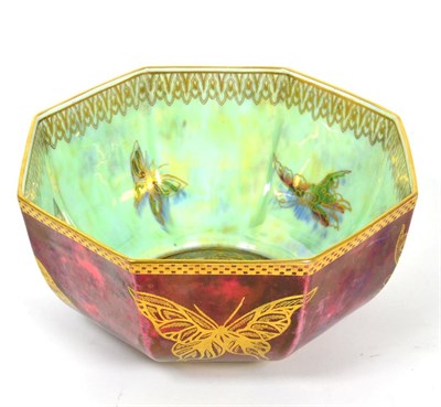 Lot 193 - A Wedgwood lustre octagonal bowl, decorated with butterflies, gilt Portland factory mark and Z4827