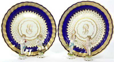 Lot 203 - Two 19th century Derby plates with cobalt blue and gilt decoration together with a set of...