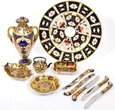 Lot 212 - A collection of Royal Crown Derby Imari porcelain, 20th century, comprising a twin handled vase and