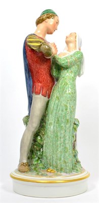 Lot 219 - A Continental porcelain group of Romeo and Juliet, signed G Brandt and initialled HC to base